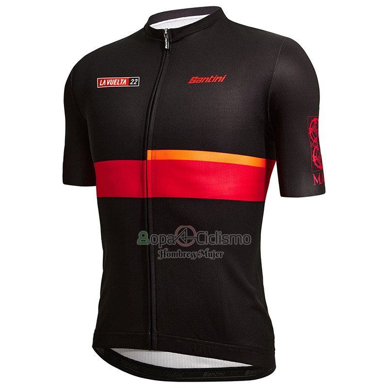 Vuelta Espana Ropa Ciclismo Culotte Corto 2022 Hombre Mangas Cortas Negro Rojo